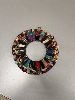 Vintage Handmade Guatemalan Worry Dolls Wreath FOLK ART Woven Cloth Tribal 11”